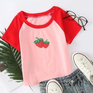 Strawberry Print Raglan Sleeve Tee